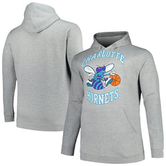 Mitchell & Ness Charlotte Hornets Hardwood Classics Big & Tall Pullover Hoodie Heather Gray