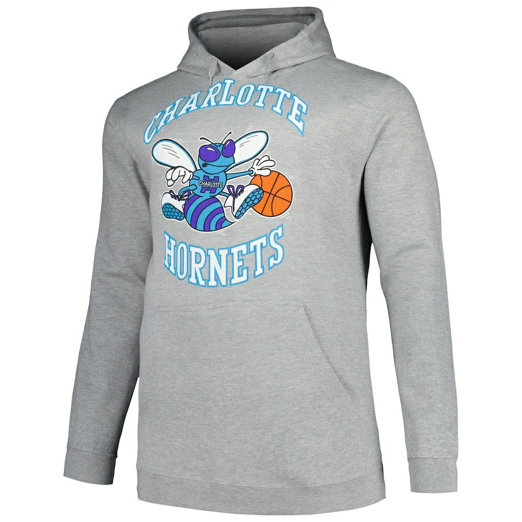 Mitchell & Ness Charlotte Hornets Hardwood Classics Big & Tall Pullover Hoodie Heather Gray