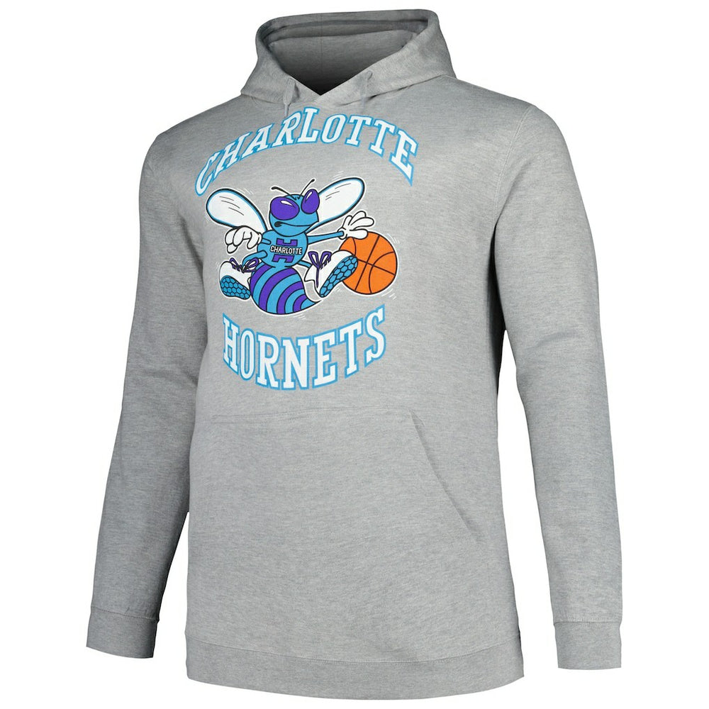 Mitchell & Ness Charlotte Hornets Hardwood Classics Big & Tall Pullover Hoodie Heather Gray