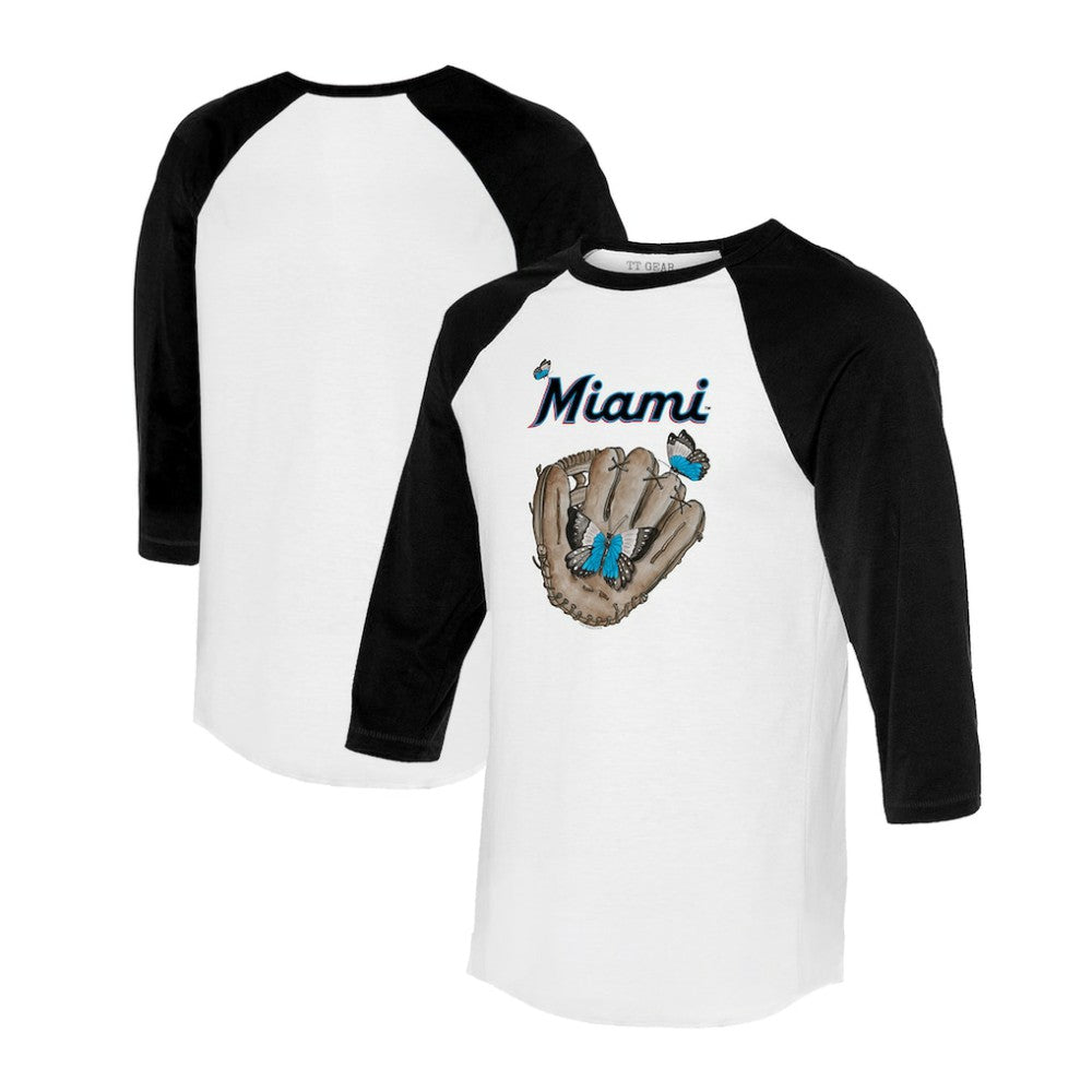Miami Marlins Tiny Turnip Unisex Butterfly Glove 3/4-Sleeve Raglan T-Shirt Near Me