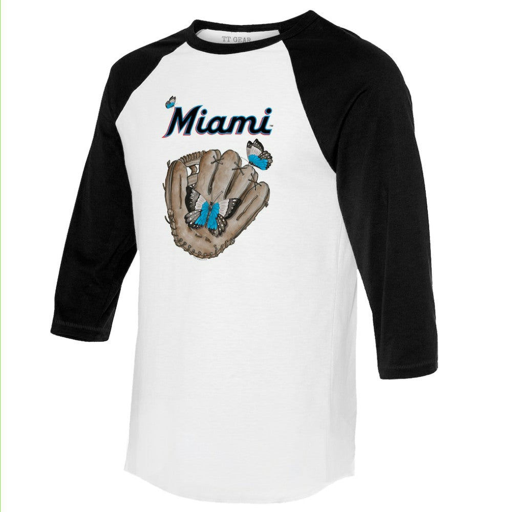 Miami Marlins Tiny Turnip Unisex Butterfly Glove 3/4-Sleeve Raglan T-Shirt Near Me