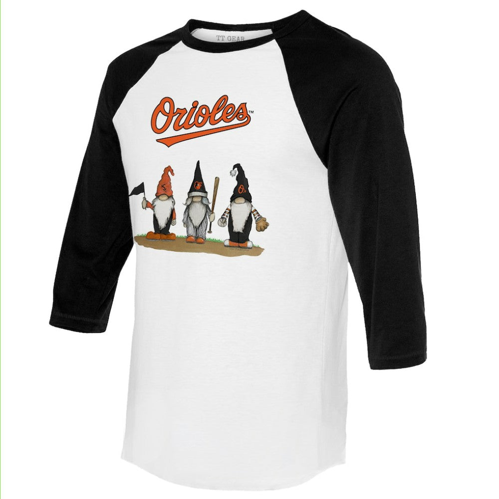 Baltimore Orioles Tiny Turnip Unisex Gnomes 3/4-Sleeve Raglan T-Shirt Sale