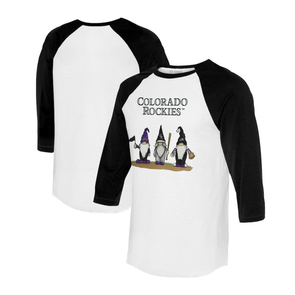 Colorado Rockies Tiny Turnip Unisex Gnomes 3/4-Sleeve Raglan T-Shirt Sale