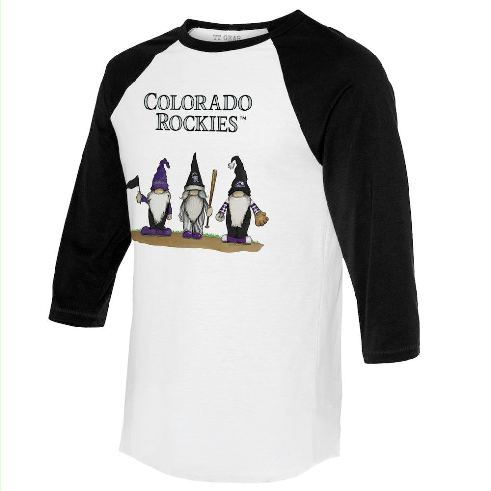Colorado Rockies Tiny Turnip Unisex Gnomes 3/4-Sleeve Raglan T-Shirt Sale