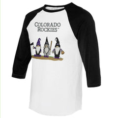 Colorado Rockies Tiny Turnip Unisex Gnomes 3/4-Sleeve Raglan T-Shirt Sale
