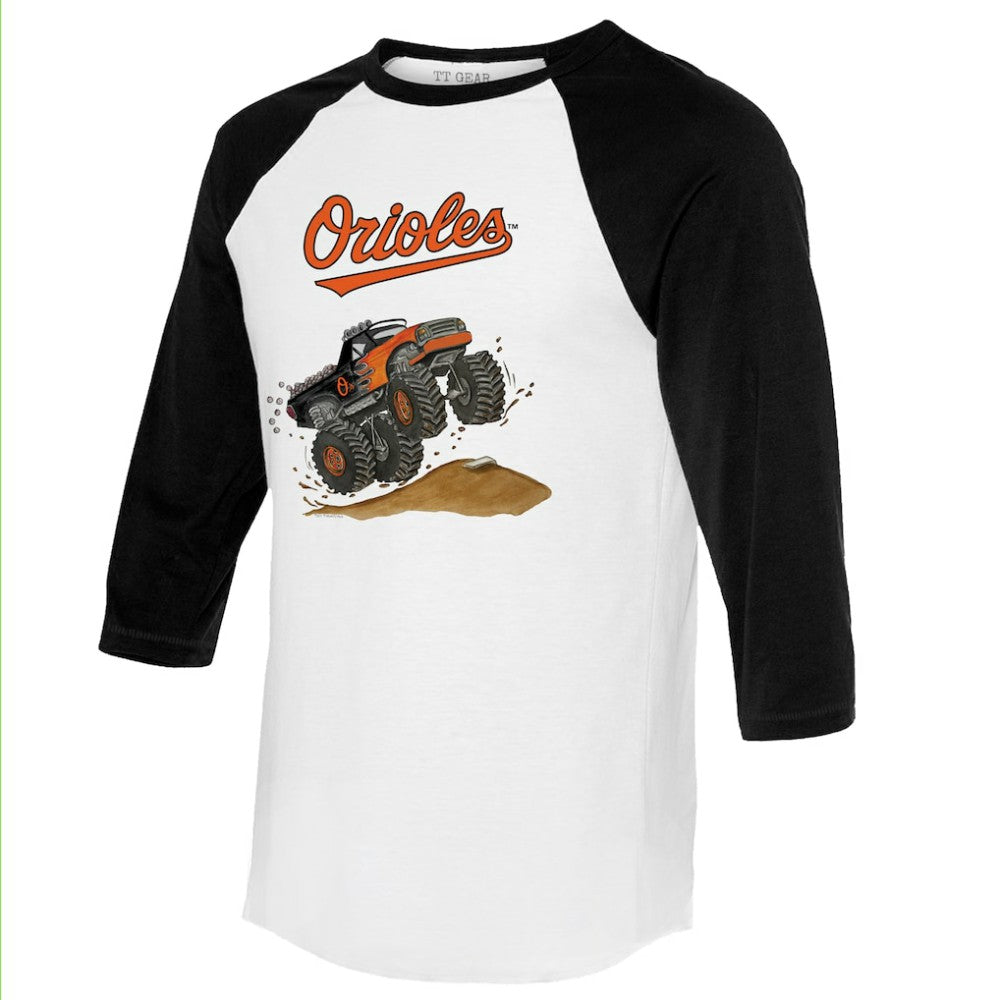 Baltimore Orioles Tiny Turnip Unisex Monster Truck 3/4-Sleeve Raglan T-Shirt for sale