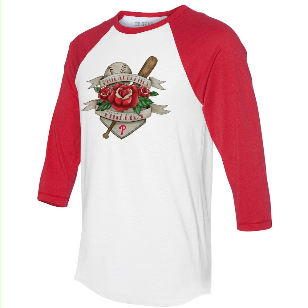 Philadelphia Phillies Tiny Turnip Unisex Tattoo Rose 3/4-Sleeve Raglan T-Shirt Sale