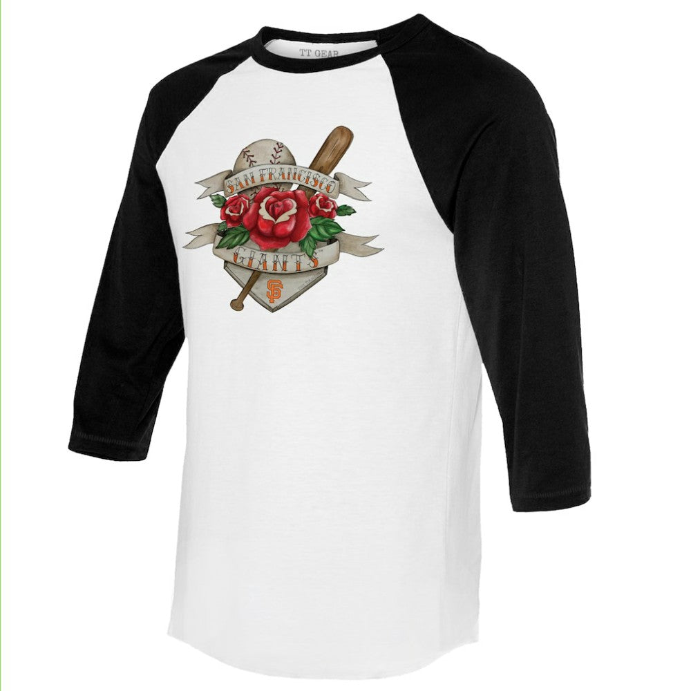 San Francisco Giants Tiny Turnip Unisex Tattoo Rose 3/4-Sleeve Raglan T-Shirt Outlet