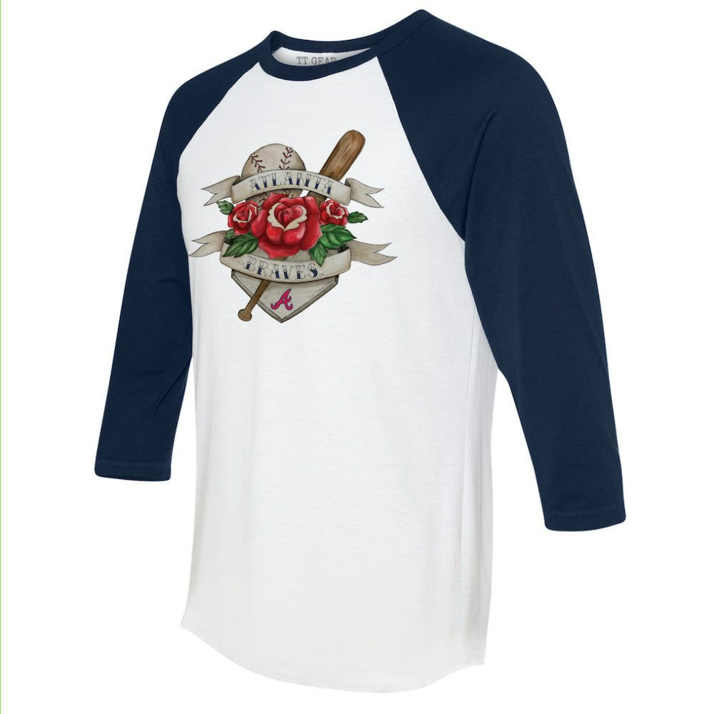 Atlanta Braves Tiny Turnip Unisex Tattoo Rose 3/4-Sleeve Raglan T-Shirt Online