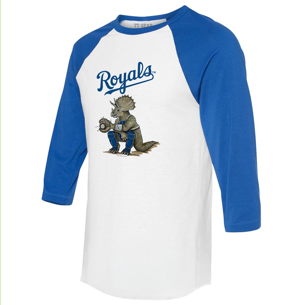 Kansas City Royals Tiny Turnip Unisex Triceratops 3/4-Sleeve Raglan T-Shirt for sale