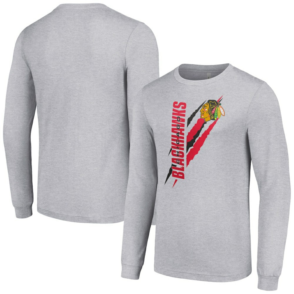 Chicago Blackhawks Starter Color Scratch Long-Sleeve T-Shirt - Heather Gray | NHL discount
