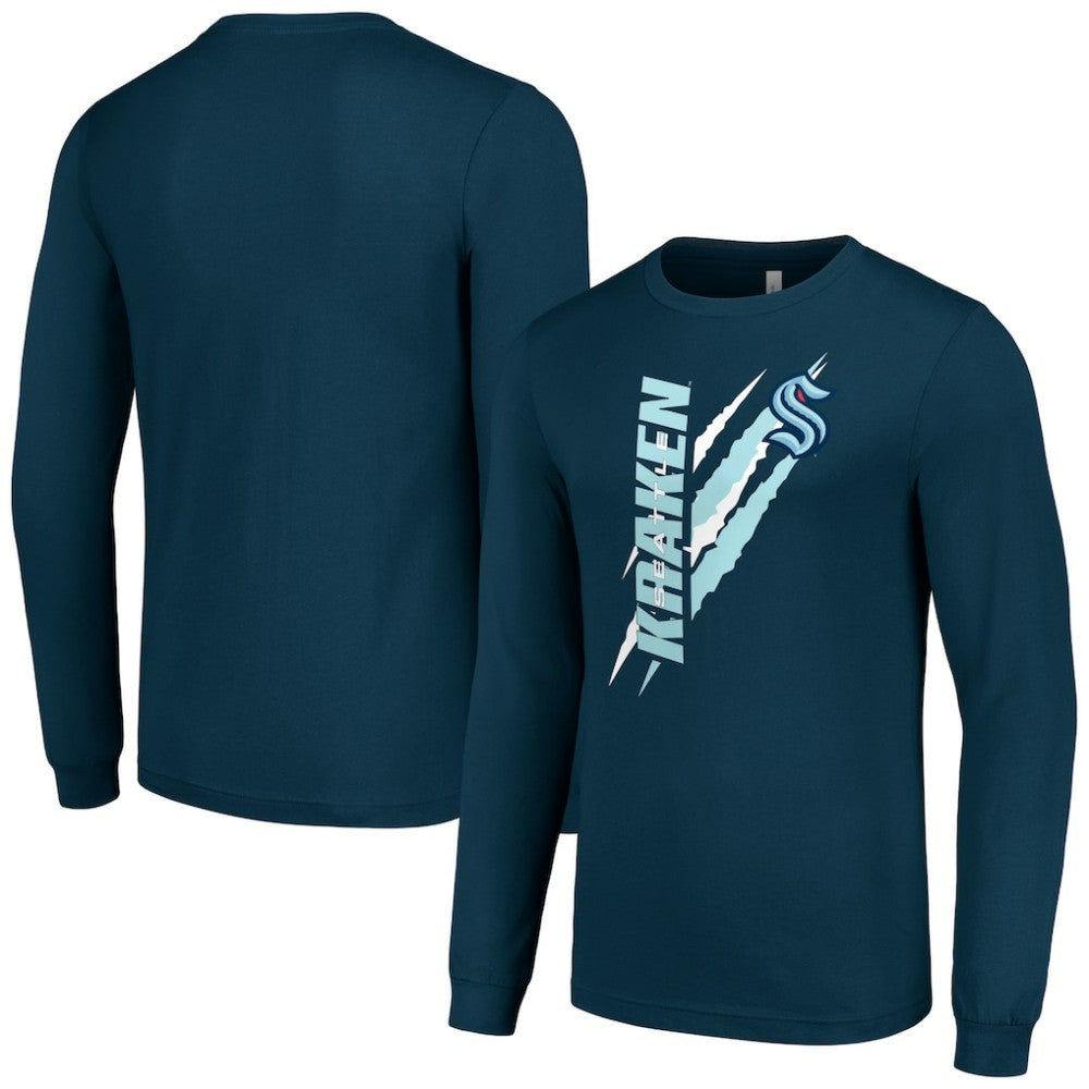 Seattle Kraken Starter Color Scratch Long-Sleeve T-Shirt - Deep Sea Blue | NHL near me
