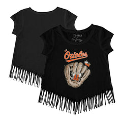 Baltimore Orioles Tiny Turnip Girls Youth Butterfly Glove Fringe T-Shirt Sale