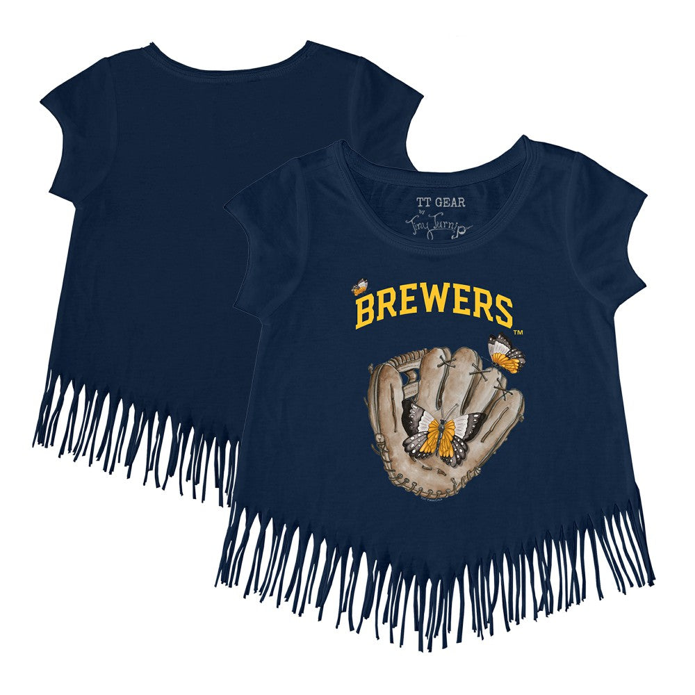 Milwaukee Brewers Tiny Turnip Girls Youth Butterfly Glove Fringe T-Shirt Online
