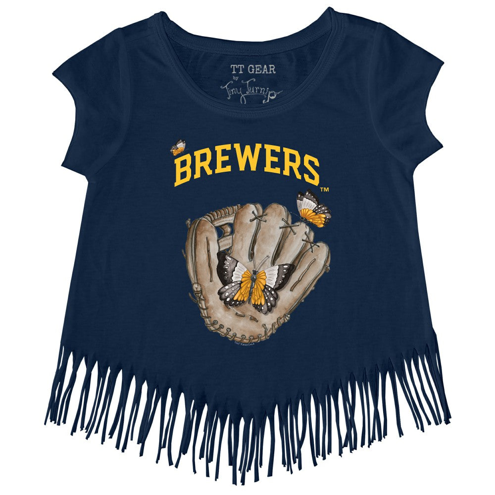 Milwaukee Brewers Tiny Turnip Girls Youth Butterfly Glove Fringe T-Shirt Online