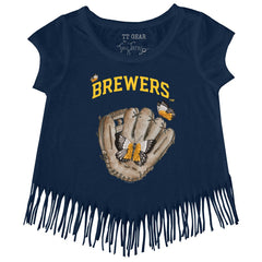 Milwaukee Brewers Tiny Turnip Girls Youth Butterfly Glove Fringe T-Shirt Online