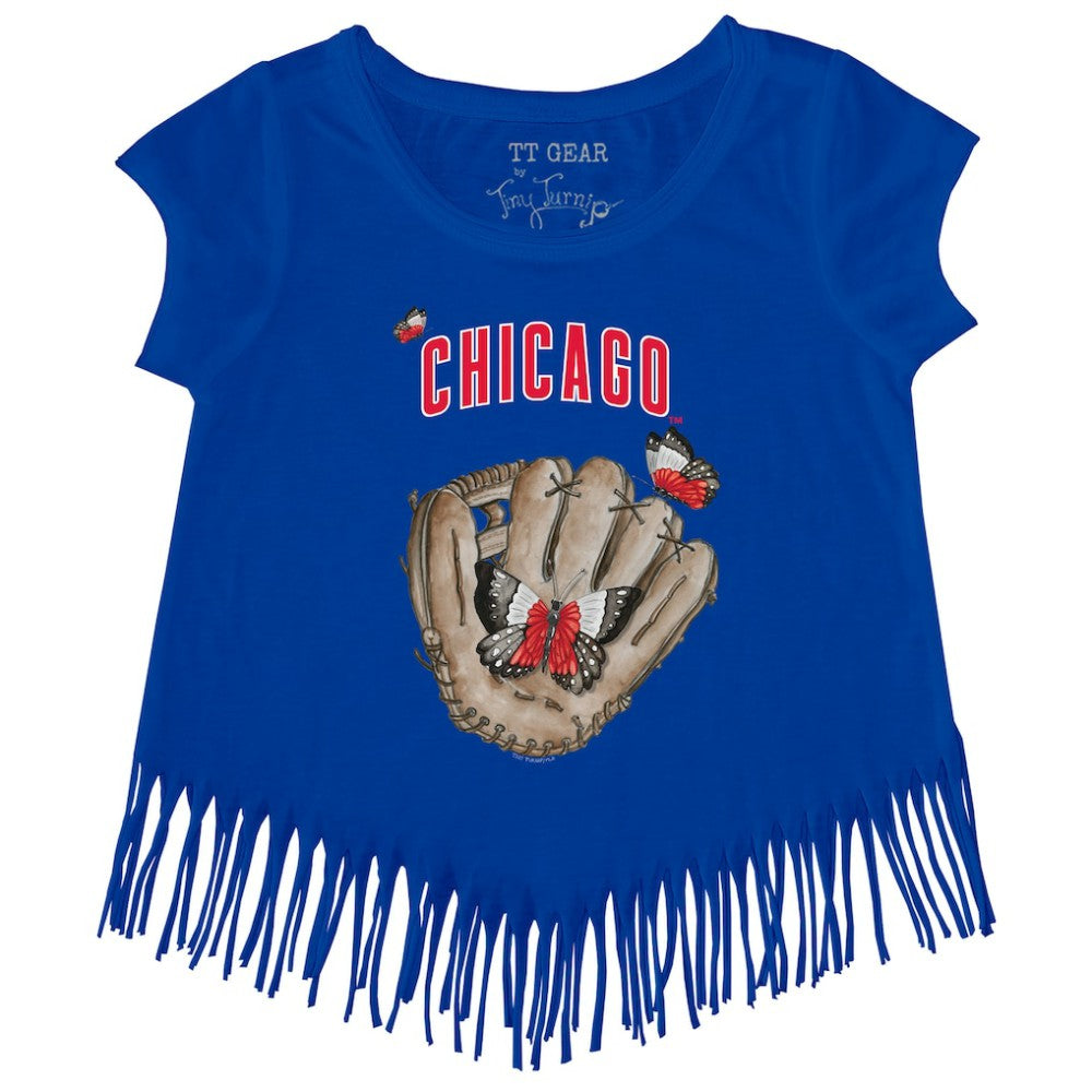 Chicago Cubs Tiny Turnip Girls Youth Butterfly Glove Fringe T-Shirt Sale