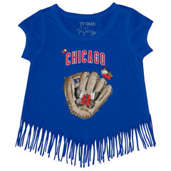 Chicago Cubs Tiny Turnip Girls Youth Butterfly Glove Fringe T-Shirt Sale