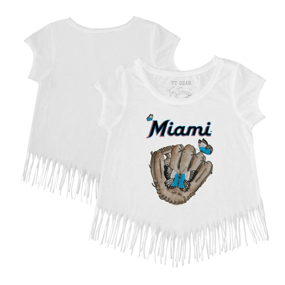Miami Marlins Tiny Turnip Girls Youth Butterfly Glove Fringe T-Shirt Discount