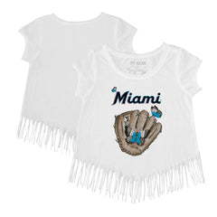 Miami Marlins Tiny Turnip Girls Youth Butterfly Glove Fringe T-Shirt Discount