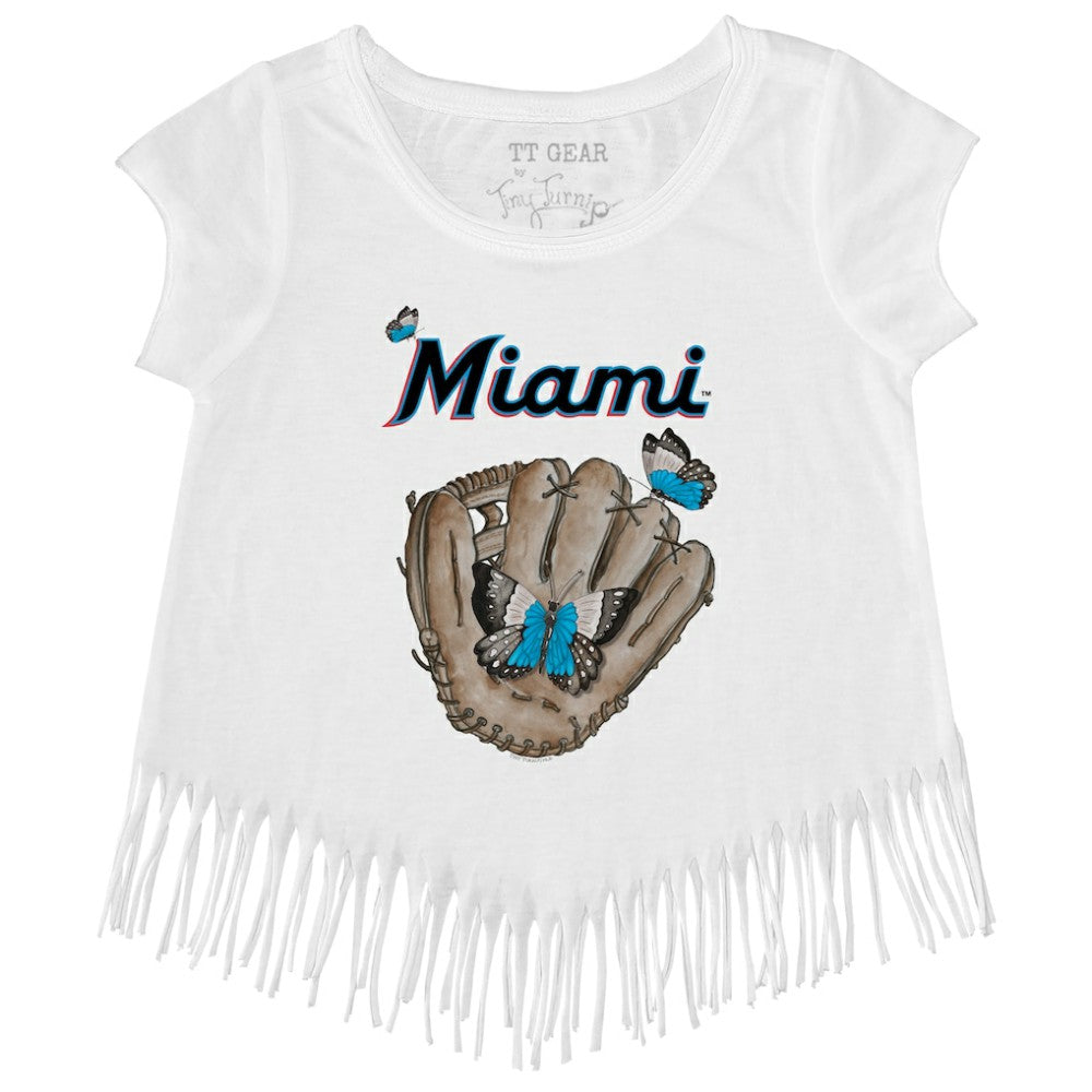 Miami Marlins Tiny Turnip Girls Youth Butterfly Glove Fringe T-Shirt Discount