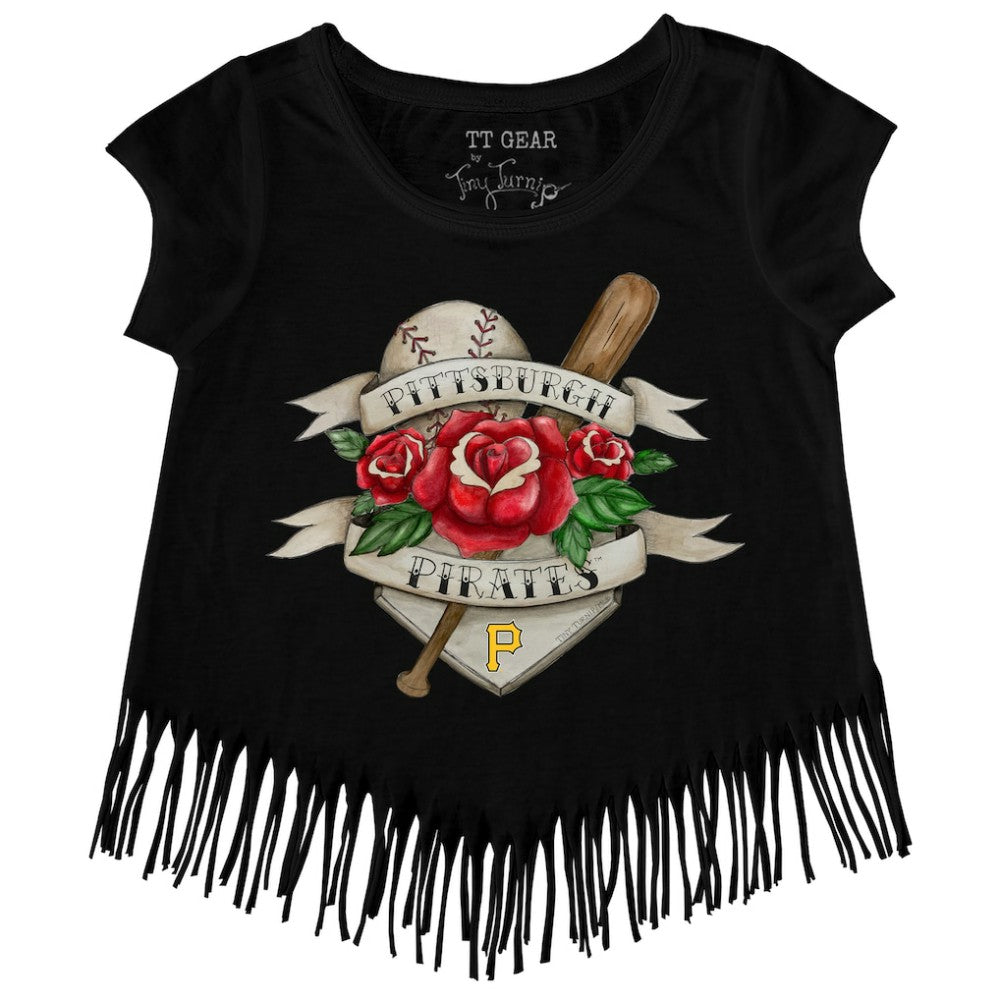 Pittsburgh Pirates Tiny Turnip Girls Youth Tattoo Rose Fringe T-Shirt Sale