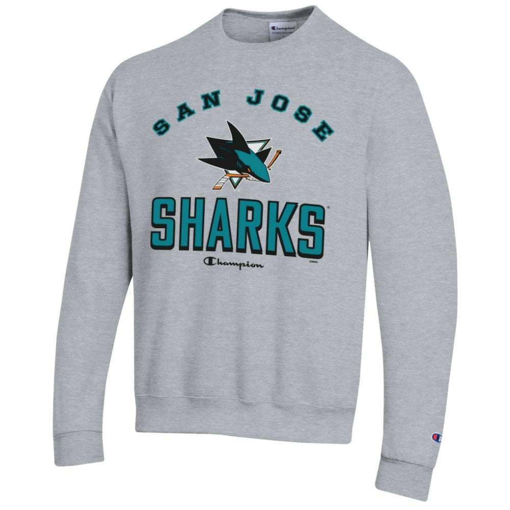 San Jose Sharks Champion Eco Powerblend Crewneck Sweatshirt - Gray | NHL Lifestyle