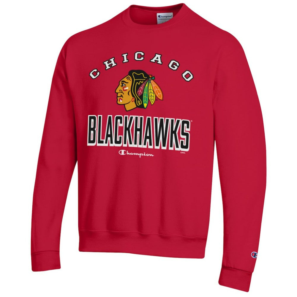 Chicago Blackhawks Champion Eco Powerblend Crewneck Sweatshirt - Red | NHL Lifestyle