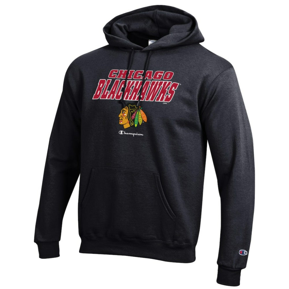 Chicago Blackhawks Champion Eco Powerblend Pullover Hoodie - Black | NHL Lifestyle