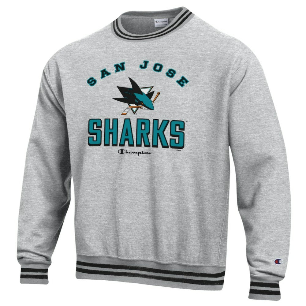 San Jose Sharks Champion Reverse Weave Yarn Dye Pullover Sweatshirt - Heather Gray | NHL Clearance