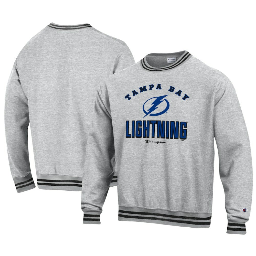 Tampa Bay Lightning Champion Reverse Weave Yarn Dye Pullover Sweatshirt - Heather Gray | NHL Clearance