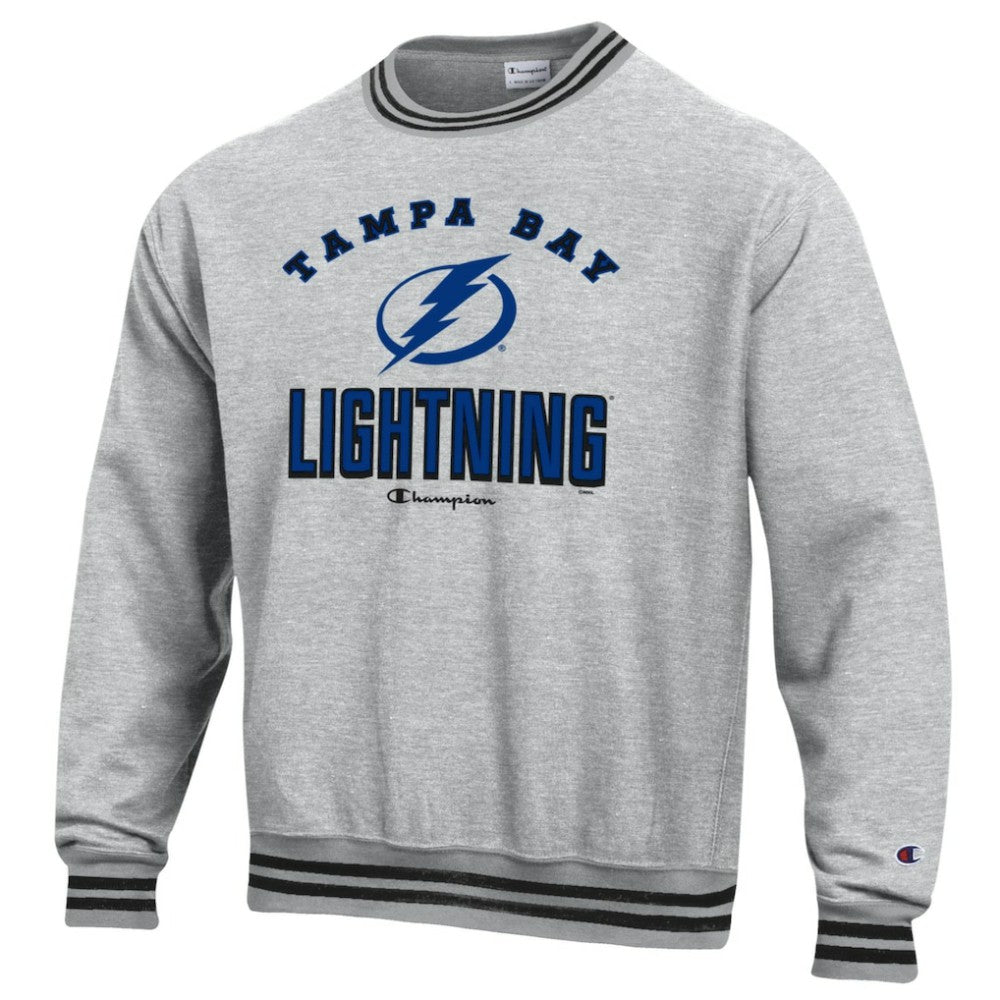 Tampa Bay Lightning Champion Reverse Weave Yarn Dye Pullover Sweatshirt - Heather Gray | NHL Clearance