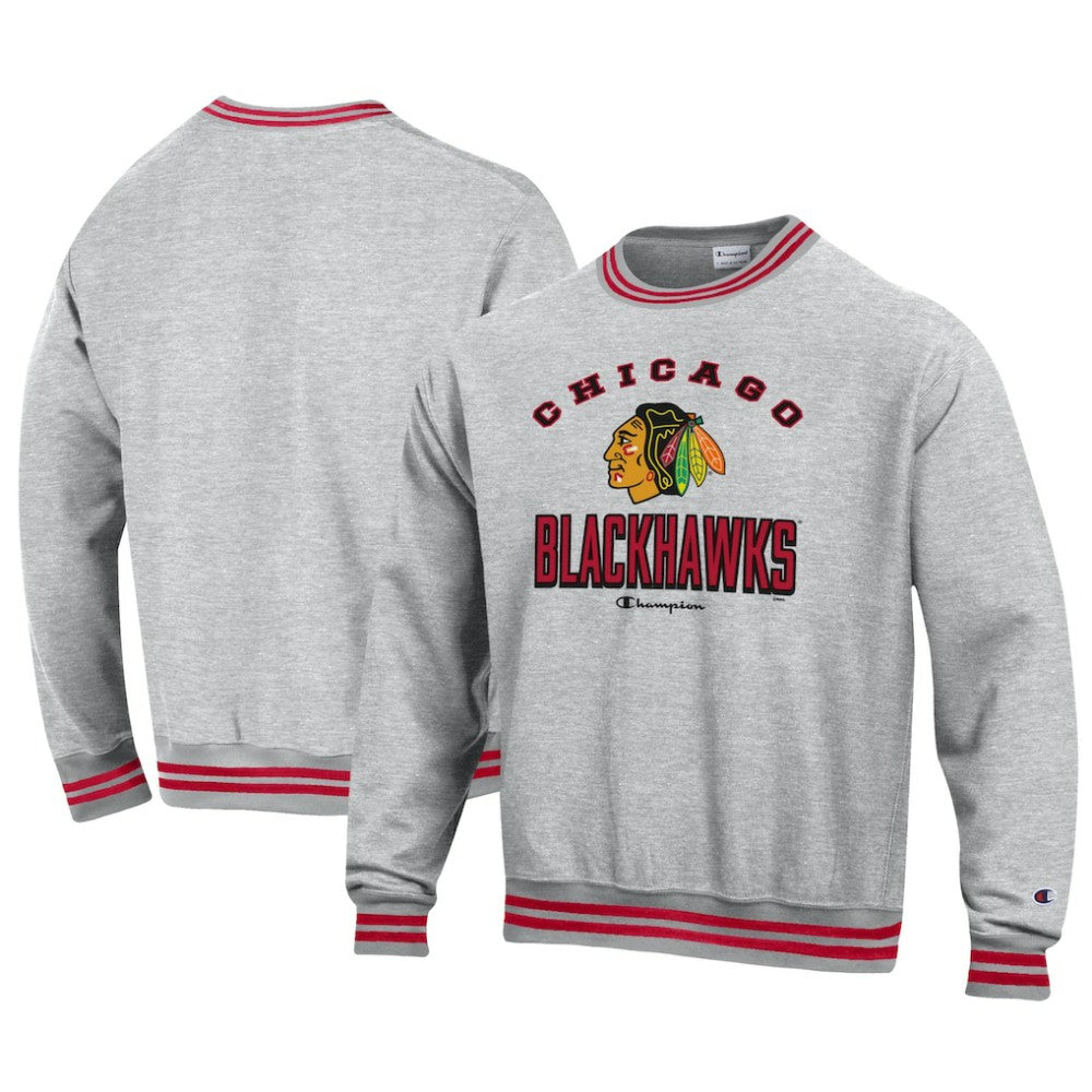 Chicago Blackhawks Champion Reverse Weave Yarn Dye Pullover Sweatshirt - Heather Gray | NHL sale