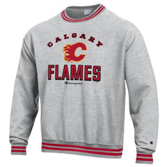 Calgary Flames Champion Reverse Weave Yarn Dye Pullover Sweatshirt - Heather Gray | NHL Clearance
