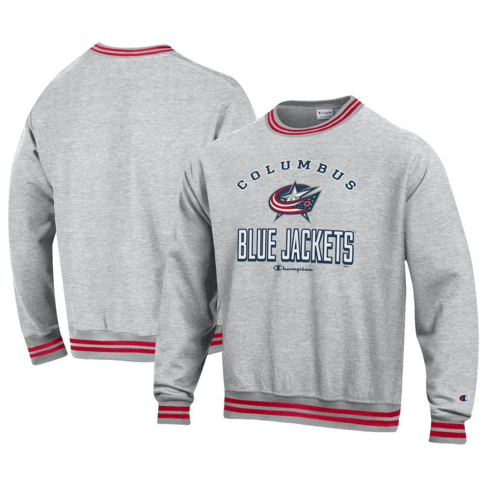 Columbus Blue Jackets Champion Reverse Weave Yarn Dye Pullover Sweatshirt - Heather Gray | NHL Clearance