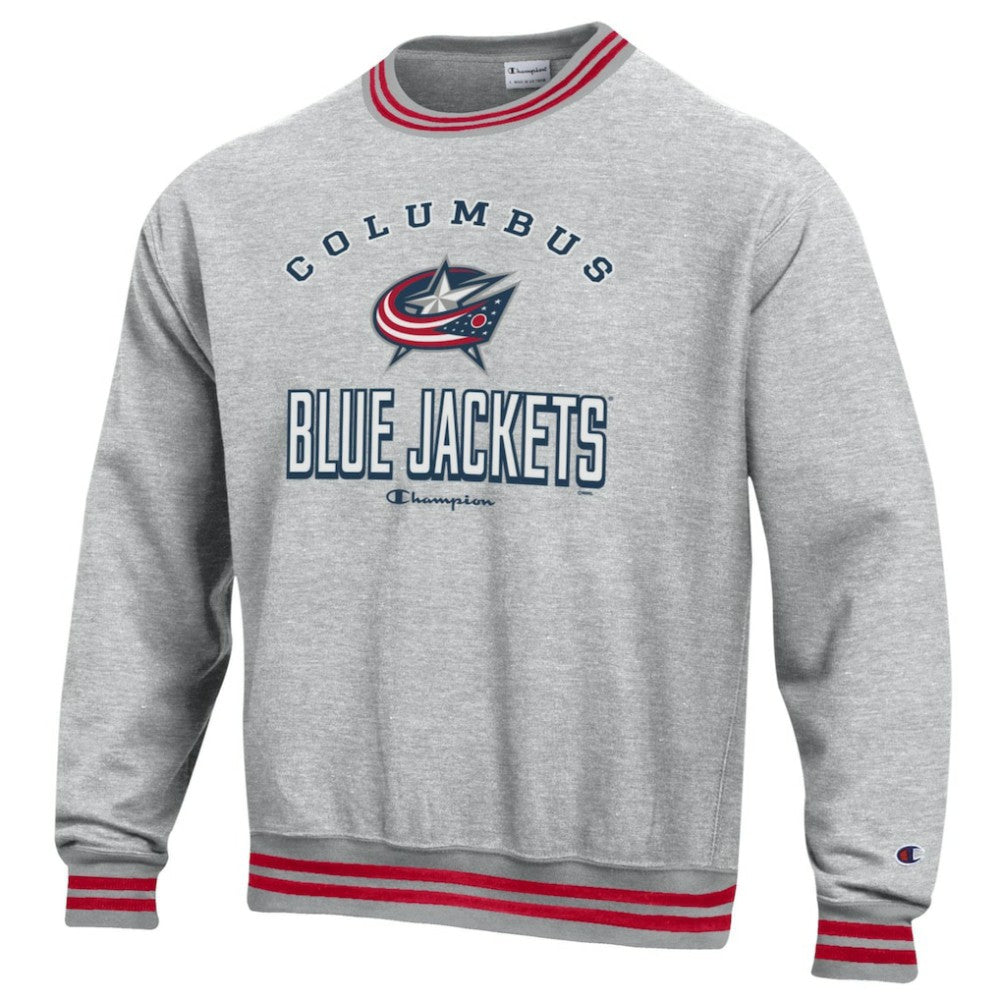 Columbus Blue Jackets Champion Reverse Weave Yarn Dye Pullover Sweatshirt - Heather Gray | NHL Clearance