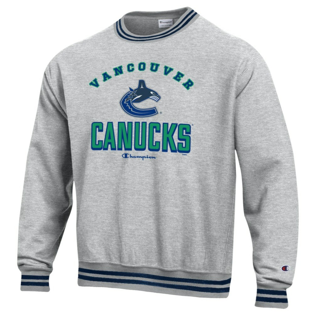 Vancouver Canucks Champion Reverse Weave Yarn Dye Pullover Sweatshirt - Heather Gray | NHL discount