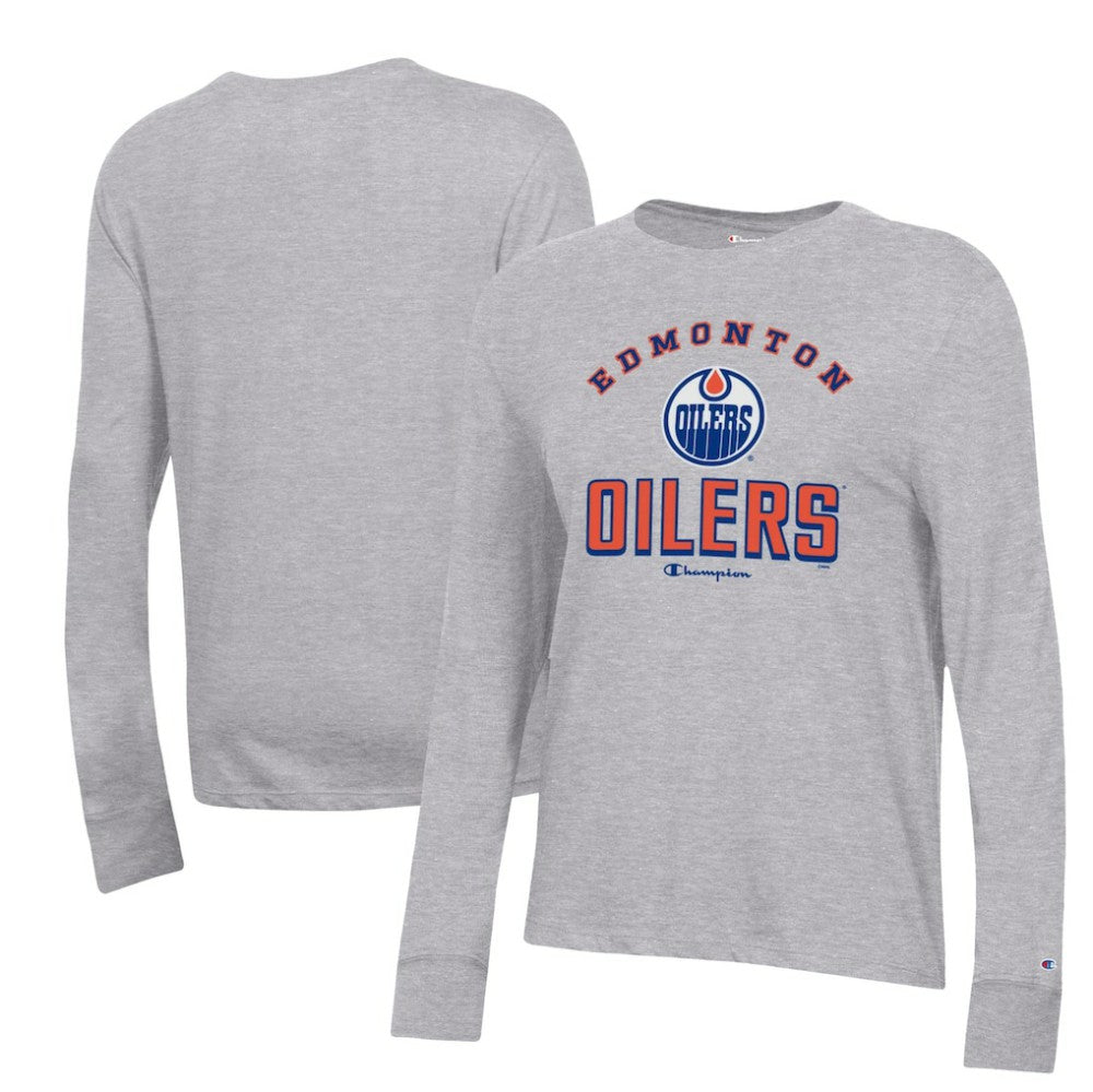 Edmonton Oilers Champion Women's Core Long Sleeve T-Shirt - Heather Gray | NHL near me
