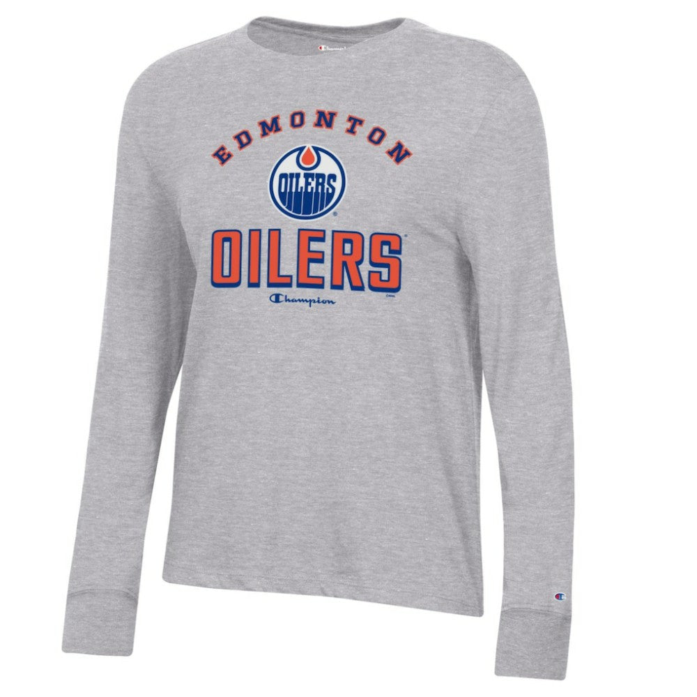Edmonton Oilers Champion Women's Core Long Sleeve T-Shirt - Heather Gray | NHL near me