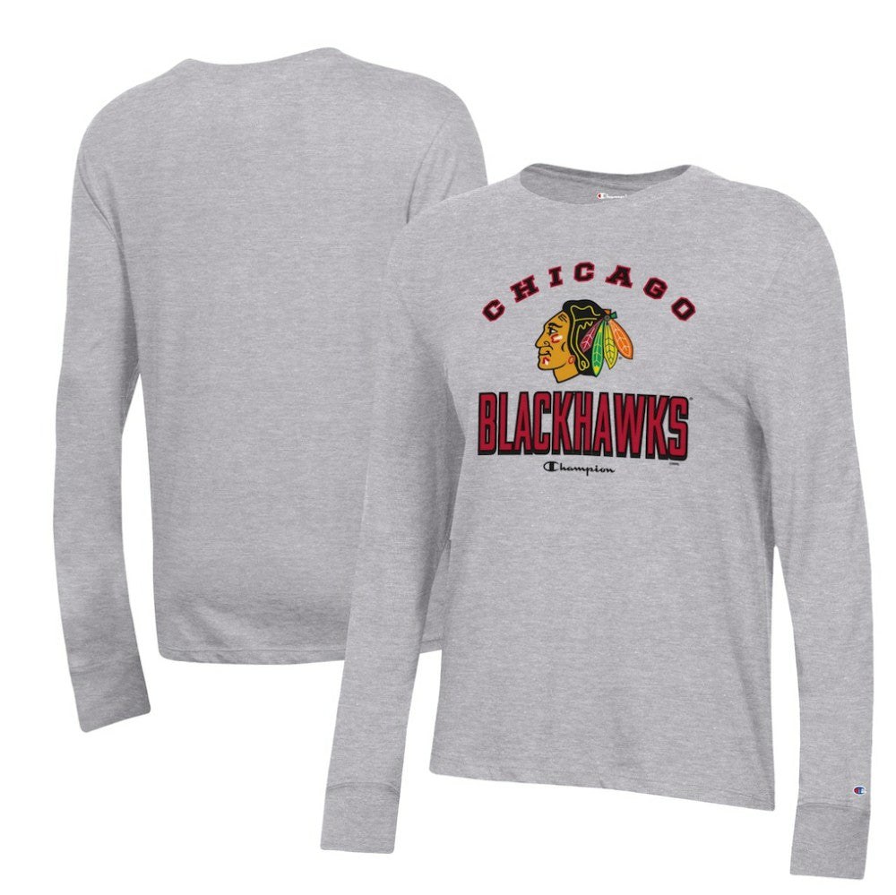 Chicago Blackhawks Champion Women's Core Long Sleeve T-Shirt - Heather Gray | NHL Clearance