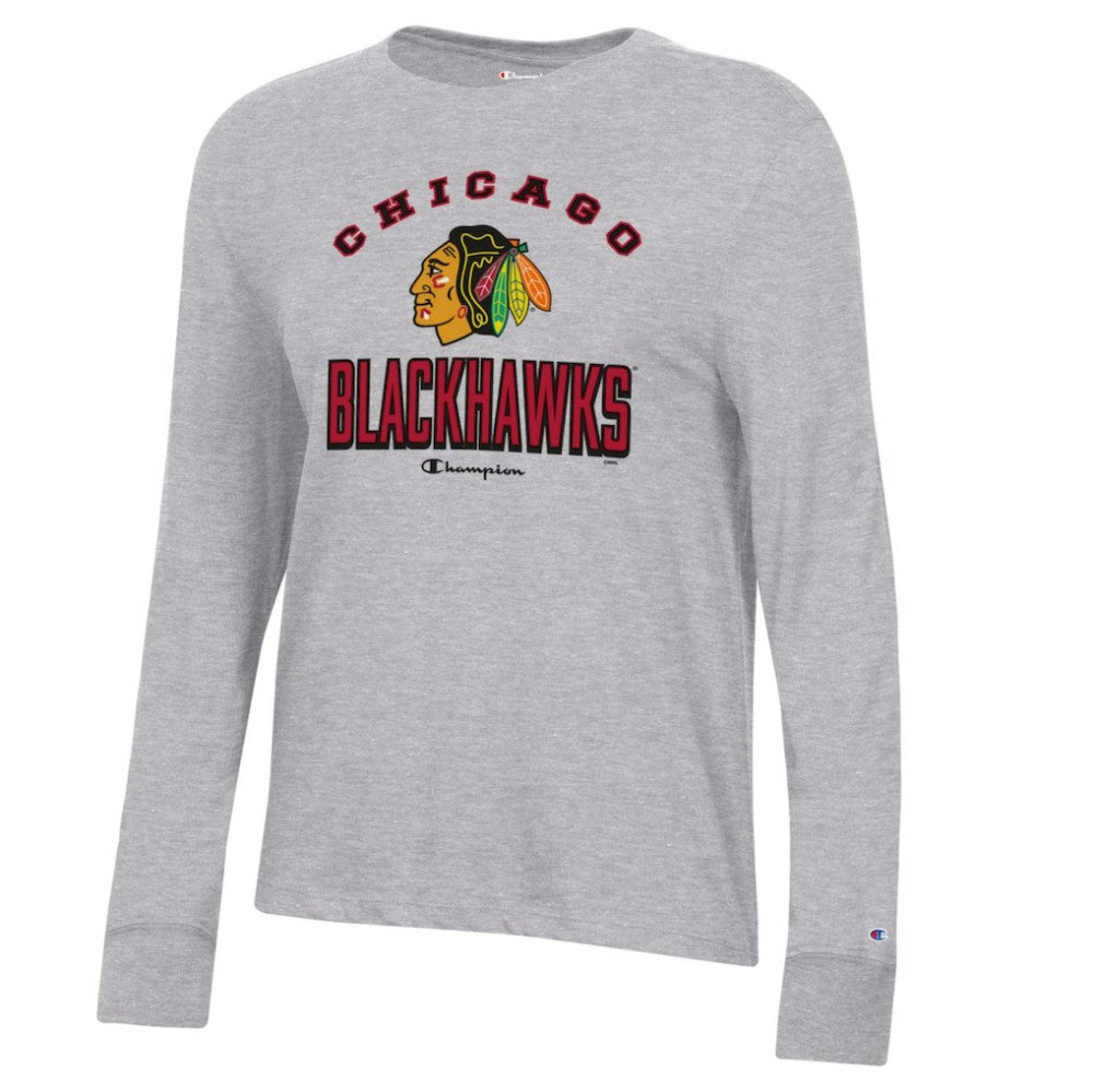 Chicago Blackhawks Champion Women's Core Long Sleeve T-Shirt - Heather Gray | NHL Clearance