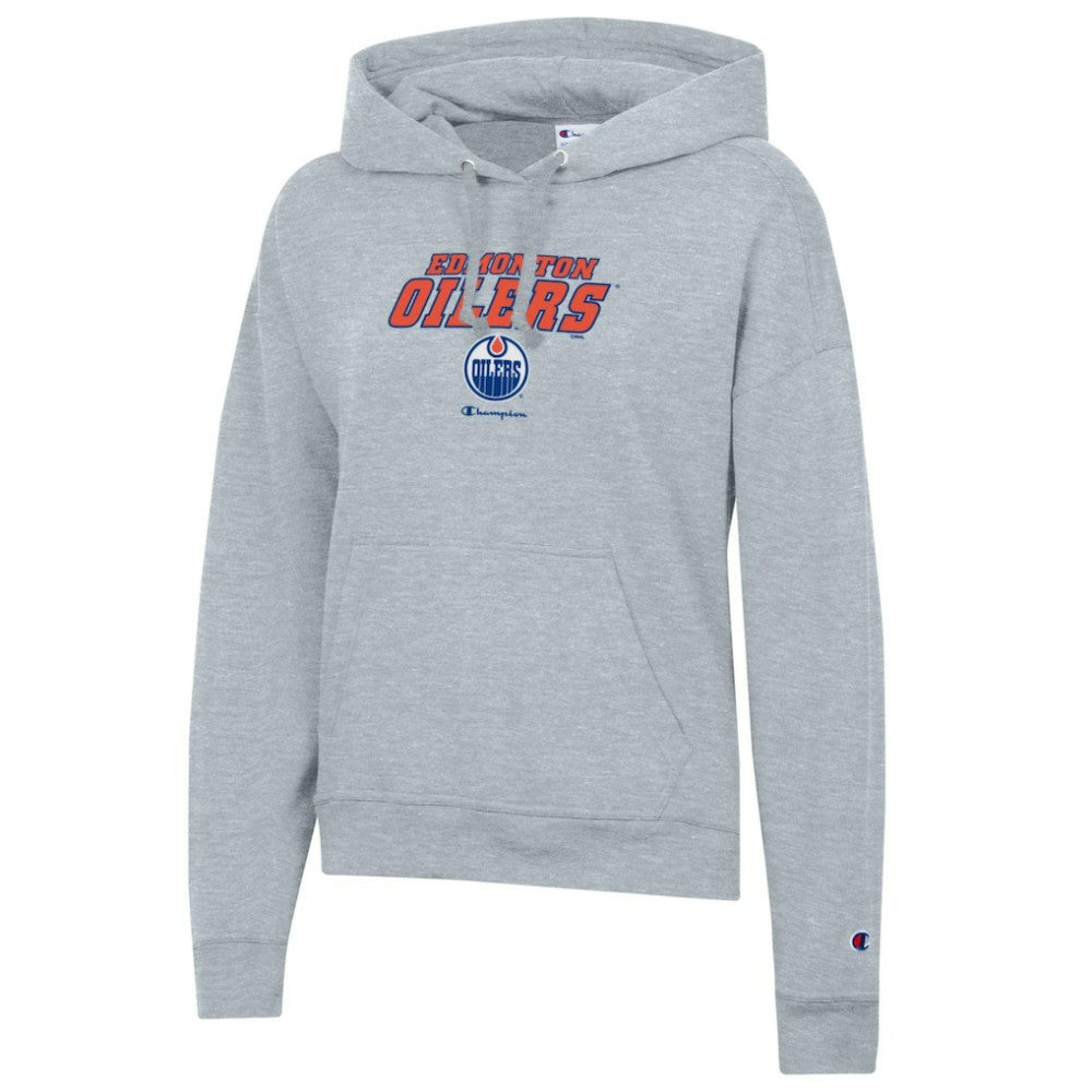 Edmonton Oilers Champion Women's Powerblend Fleece Pullover Hoodie - Gray | NHL near me