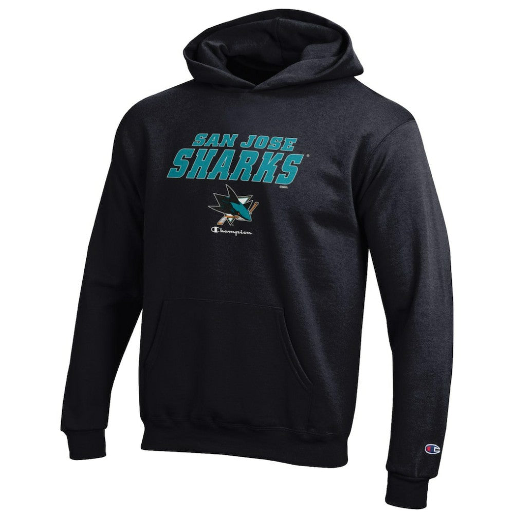 San Jose Sharks Champion Youth Eco Powerblend Pullover Hoodie - Black | NHL Clearance