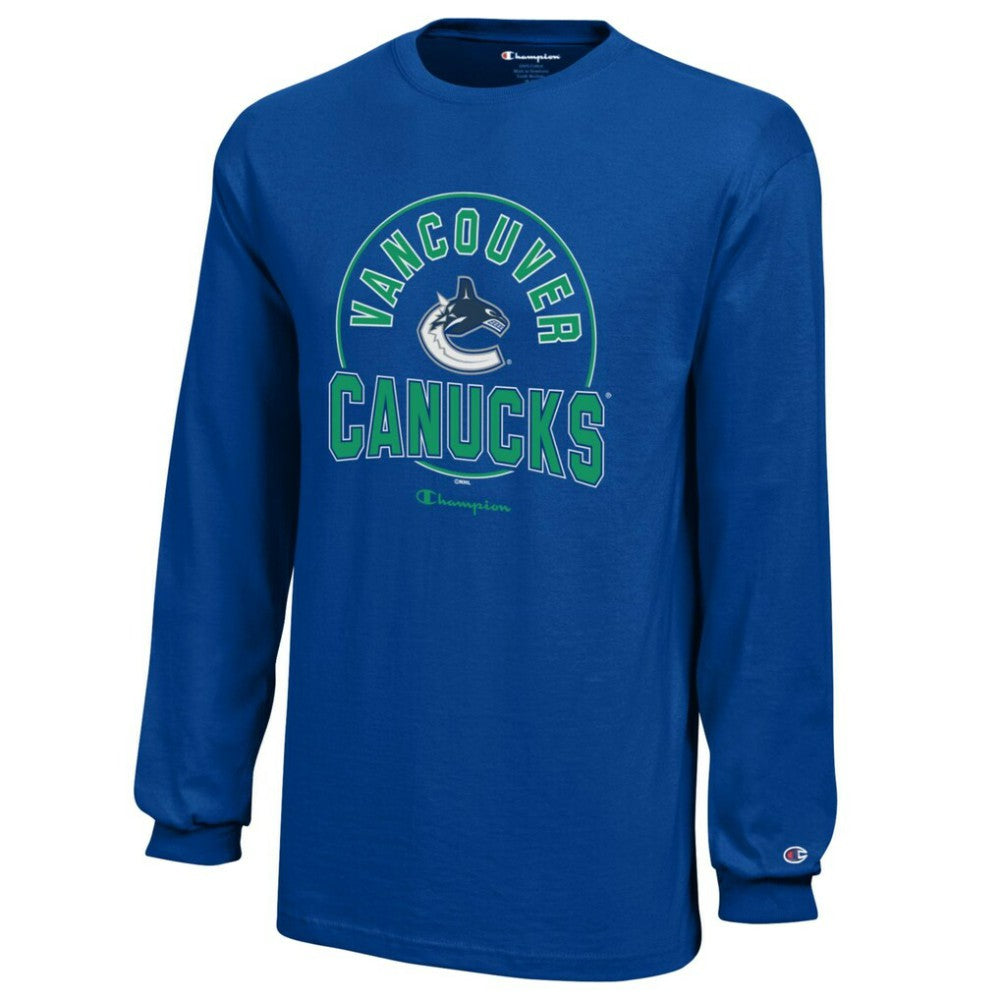 Vancouver Canucks Champion Youth Long-Sleeve Jersey T-Shirt - Royal | NHL Lifestyle