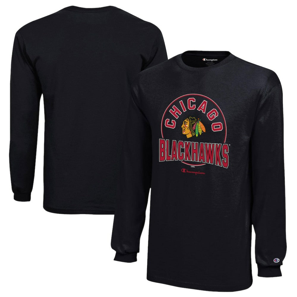 Chicago Blackhawks Champion Youth Long-Sleeve Jersey T-Shirt - Black | NHL online