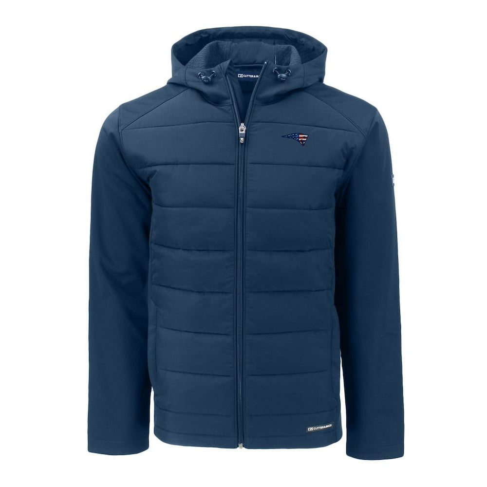 New England Patriots Cutter & Buck Americana Evoke Hybrid Eco Softshell Recycled Full-Zip Hooded Jacket - Navy - NFL