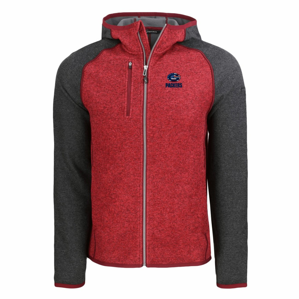 Green Bay Packers Cutter & Buck Americana Mainsail Full-Zip Hooded Jacket - Heather Red/Heather Charcoal - NFL