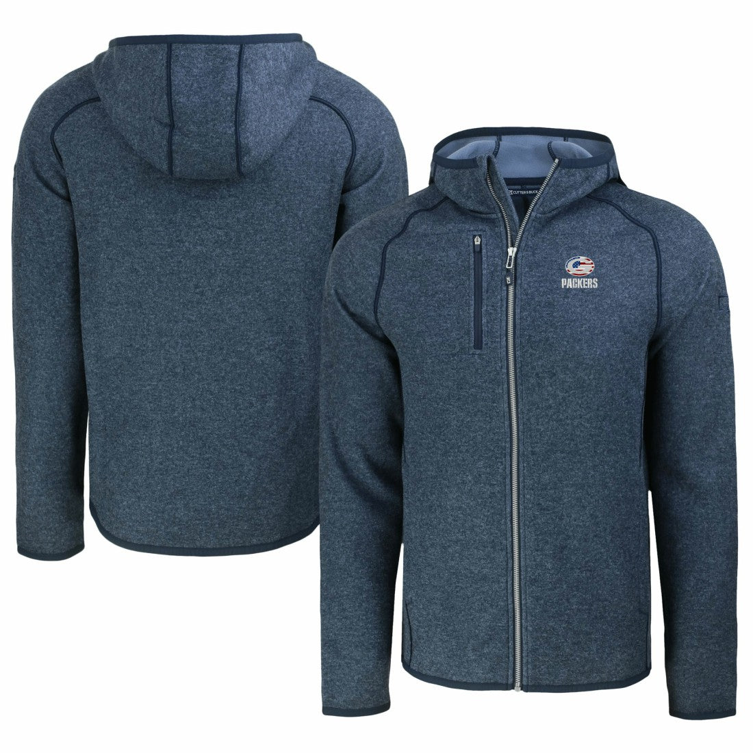 Green Bay Packers Cutter & Buck Americana Mainsail Full-Zip Hooded Jacket - Heather Navy - NFL