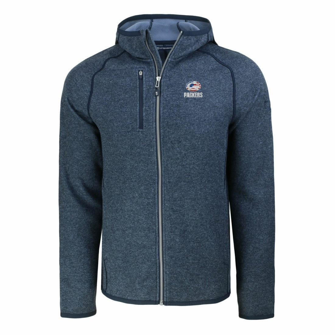 Green Bay Packers Cutter & Buck Americana Mainsail Full-Zip Hooded Jacket - Heather Navy - NFL