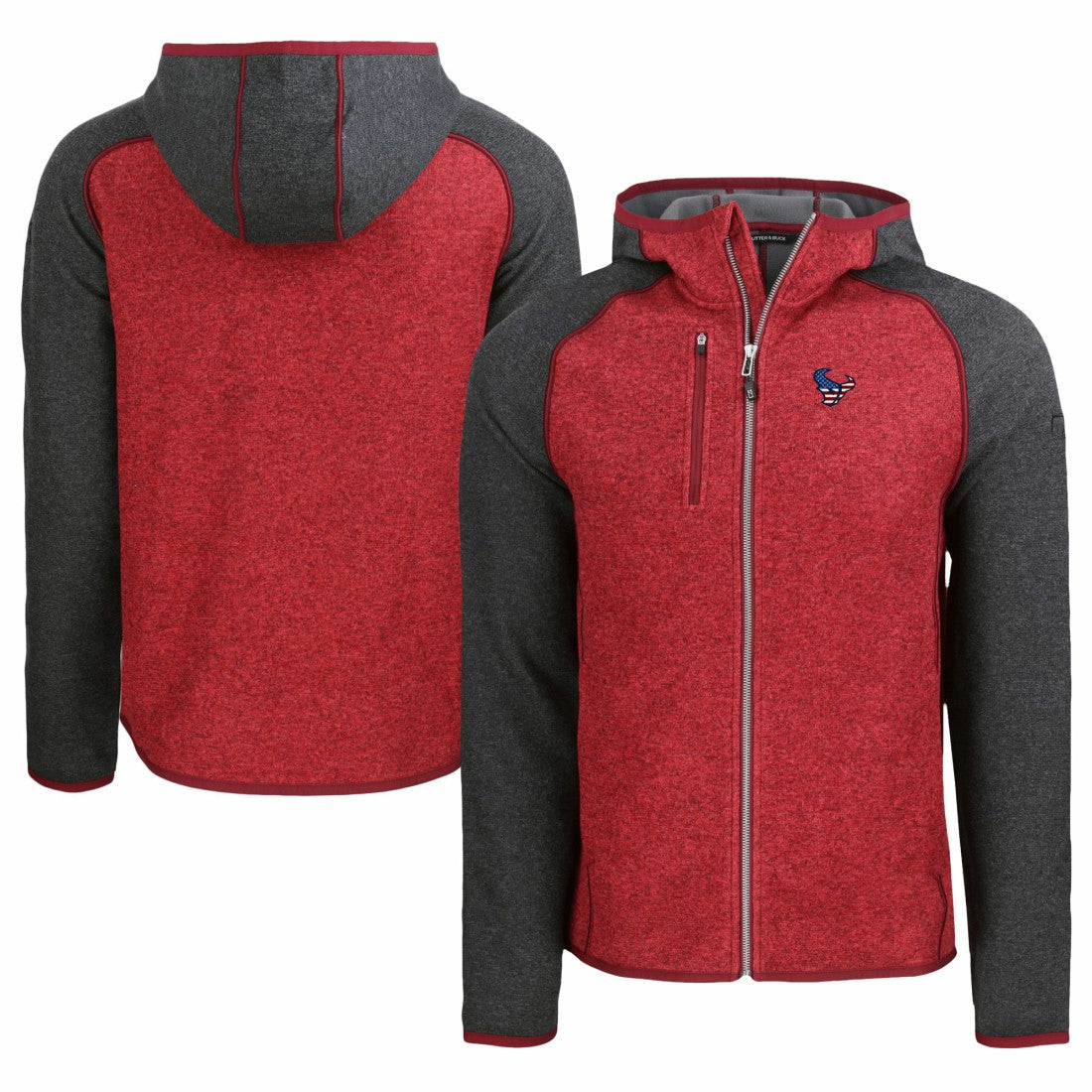 Houston Texans Cutter & Buck Americana Mainsail Full-Zip Hooded Jacket - Heather Red/Heather Charcoal - NFL